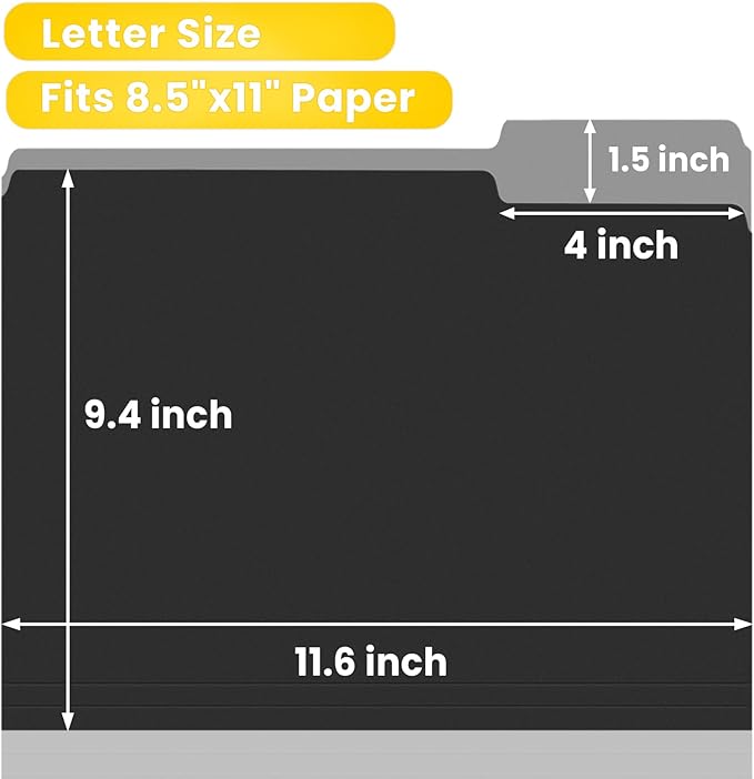 SUNEE File Folders, 30 Pack Manilla Folders 8.5 x 11, Colored File Folders Home Office School Supplies for Documents Files Paper, Black