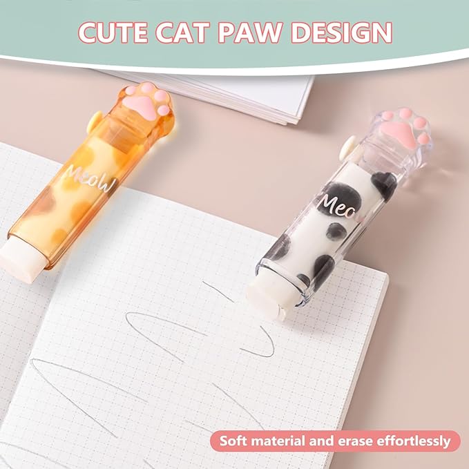 Retractable Pencil Eraser, Cute Erasers,Kawaii Cat Paw Eraser,Suitable for School Home Office Supplies, 4Pcs