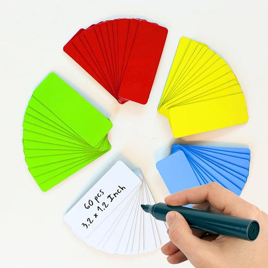 Availey 60 Pieces (3.2 x 1.2) - Full Colored Magnetic Dry Erase Labels - Reusable Strips for Classroom Home Office Garage Refrigerator Blank Writable Erasable Cards Name Tags Students Locker Shelf