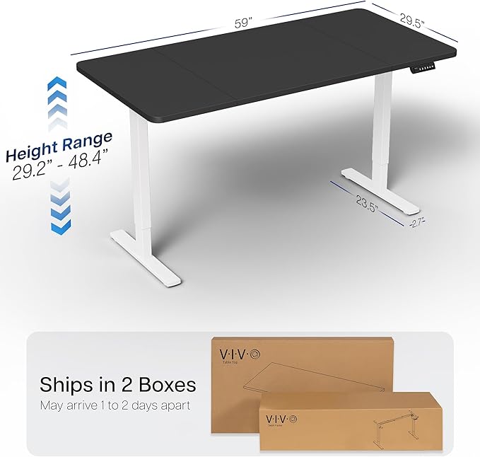 VIVO Electric 60 x 30 in Standing Desk, Memory Height Adjustment, 1B Series, Holds 220 lbs, Black Top White Frame, DESK-KIT-1W6B-30