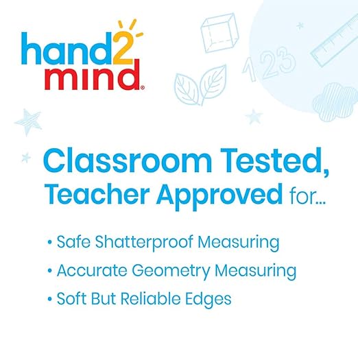 hand2mind Safe-T Protractor for Kids, 180 Protractor, Rainbow Plastic Clear Protractor, Kids Safe, Protractor for Geometry, Protractor Math, Protractor Set, Math Classroom Supplies (24 Pack)