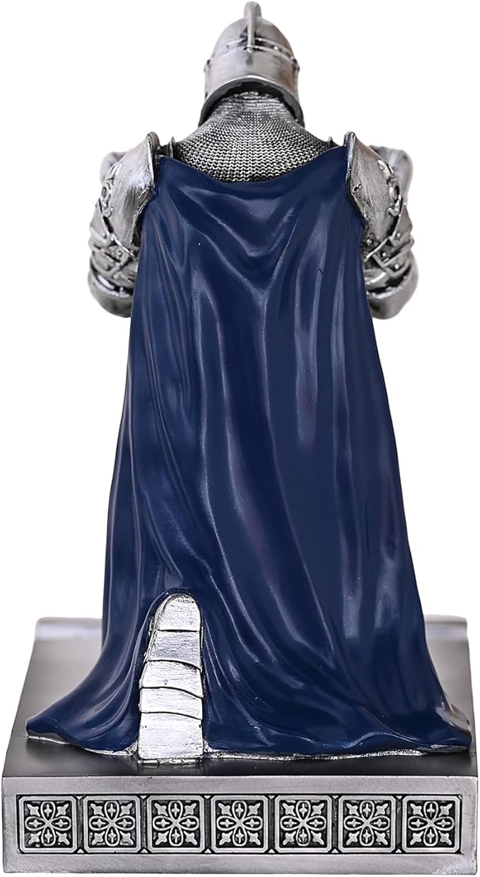 HDMbigmi King's Guard Leader Cloak Warrior Knight Pen Holder Mobile Phone Stand, Ornament Knight Statue, Pen Stand Paperweight for Office and Home (SilverBlue)