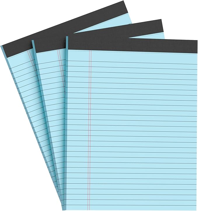 AILZFEI Blue Legal Pad Note Pads 8.5 x 11 inch, Wide Ruled Clear Print Writing Pads 30 Sheets/Pad, 20lb Colored Paper, Perforated Notepad with Sturdy Back (3 Pads Blue)