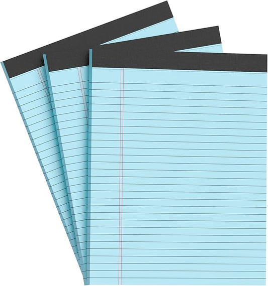 AILZFEI Blue Legal Pad Note Pads 8.5 x 11 inch, Wide Ruled Clear Print Writing Pads 30 Sheets/Pad, 20lb Colored Paper, Perforated Notepad with Sturdy Back (3 Pads Blue)