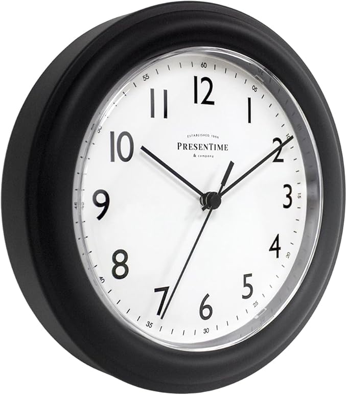Presentime & Co. 8.5" Modern Farmhouse Essential Wall Clock, Silent Non Ticking, Black Color. (Wall Clock for Office, Home, Bathroom, Kitchen, Bedroom, and School)
