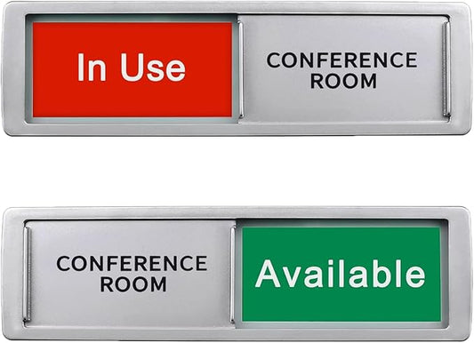 Conference Room In Use/Available Sign - Magnetic Door Slider, 7"x2" Non-Scratch Office Door Sign with Privacy Slider for Meeting Rooms, Offices, Restrooms - Silver