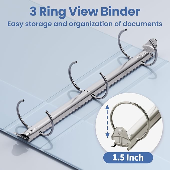 SUNEE 3 Ring Binder 1.5 Inch 1 Pack, Clear View Binder Three Ring PVC-Free (Fit 8.5x11 Inches) for School or Office Supplies, Haze Blue