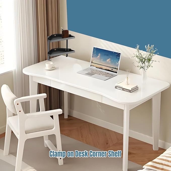 Yuxh Clamp On Desk Corner Shelf 2 Tier Cilp Under Table Corner Organizer, Black-M, 16 inch