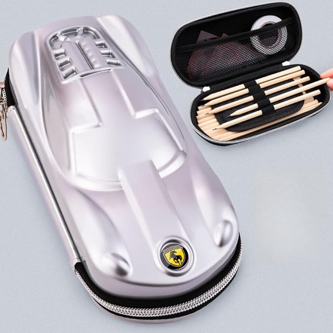 XZR Supercar Pen Case Box Bag Stocking Stuffers Large Capacity Organizer Cool Supercar Pencil Bag Storage Box EVA Material Nice Gift (Silver)