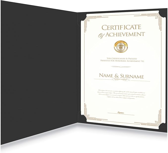 HAUTOCO 90 Pcs Certificate Holders, Black Diploma Folders Document Covers with Gold Foil Border for Letter Size 8.5x11 Cardstock, Award, Graduation