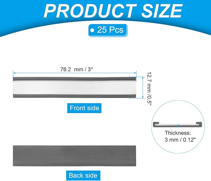 PATIKIL Magnetic Label Holder 3" x 0.5" with Paper Inserts, 25 Pcs C Channel Magnetic File Cabinet Labels Shelf Data Card Holder Signs for Metal Racks Shelves Whiteboard Tool Box
