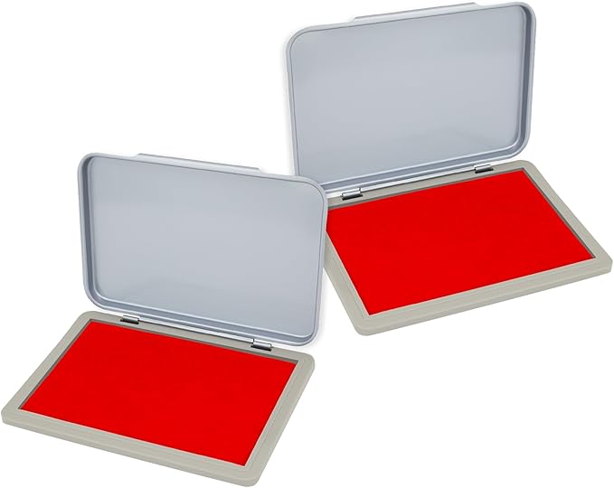 2 Pack Metal Case Stamp Pad Medium Size, Red Color - Size: 3" x 4" - Choose from 15 Ink Colors