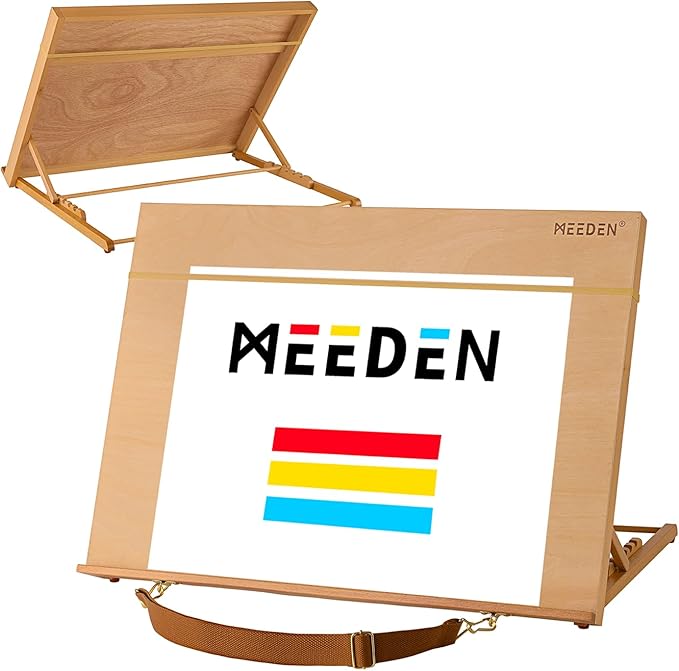 MEEDEN A2 Wooden Tabletop Easel for Painting, 5-Position Adjustable Drawing & Sketching Board with Shoulder Strap, Portable Beechwood Desktop Art Easel Stand for Adults, Artists, Beginners & Student
