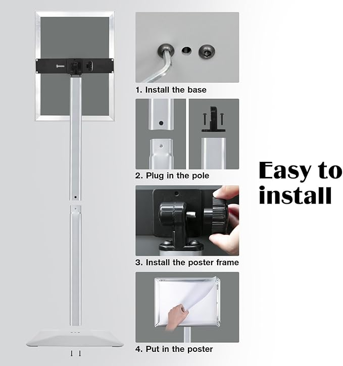 Golemas Sign Stand for Display, 11lbs Integrated Rod Heavy Duty Pedestal Floor Signage Stand Holder, for Outdoor or Indoor Advertising (8.5 x 11, Silver, 3Pack)