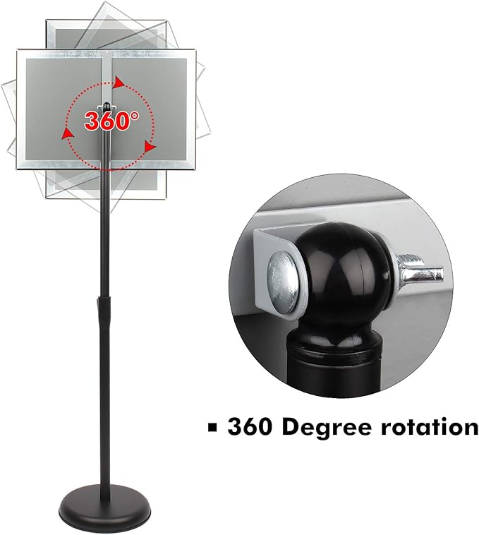 DISPLAYSWORKER Adjustable Poster Sign Stand 11 x 17,Floor-Standing Sign Holder with Heavy Duty Pedestal,Aluminum Snap-Open Frame , Vertical and Horizontal View Sign Displayed, Black (11 x 17)