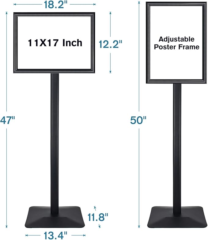 Golemas Sign Stand for Display, 11lbs Integrated Rod Heavy Duty Pedestal Floor Signage Stand Holder, for Outdoor or Indoor Advertising (11 x 17, Black)