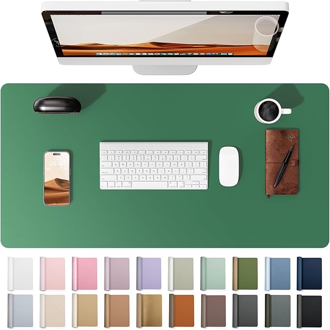 YSAGi Leather Desk Pad Protector, Office Desk Mat, Large Mouse Pad, Non-Slip PU Leather Desk Blotter, Laptop Desk Pad, Waterproof Desk Writing Pad for Office and Home (Jade Green, 35.4" x 17")