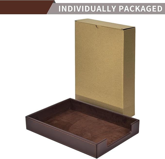 RHCSZ PU Leather Letter Tray - Load Documents Trays Front for Office Desktop Organizer - Desk Magazine, File, A4 Paper Holder - Paper Document File Holder Drak Brown (Drak Brown, A4-Tray)