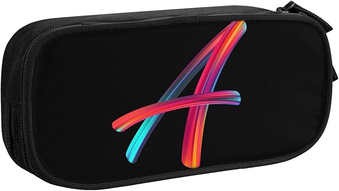 Pazacon Cute Initial Pencil Case for Kids Students, Large Capacity Pencil Pouch for Boys Girls, Letter Design Pencil Box Pen Bag Office Stationery Organizer, Rainbow Letter A