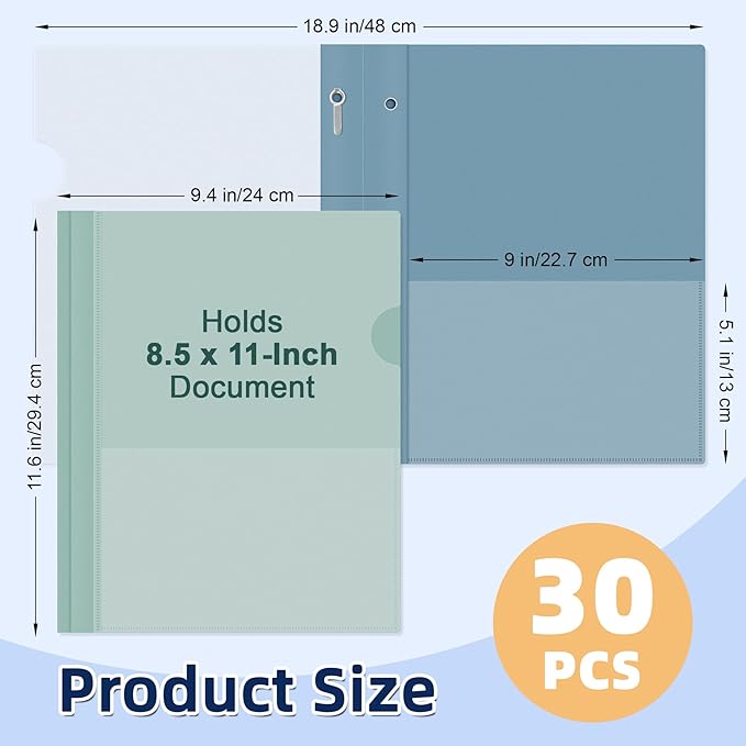 HAUTOCO 30 Pack Plastic Report Covers with 3 Prongs Fasteners Clear Front Resume Portfolio Folder for 8.5x11 Letter Size Paper, Presentation Document Report Cover for School Office Business, 10 Colors