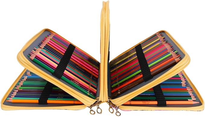 Colored Pencil Case - Large Capacity Colored Pencil Holder with Zipper Closure Twill Fabric Pencil Case for 300 Colored Pencils or 200 Gel Pen, Pencil Case Organizer for Artist (Yellow Flower)