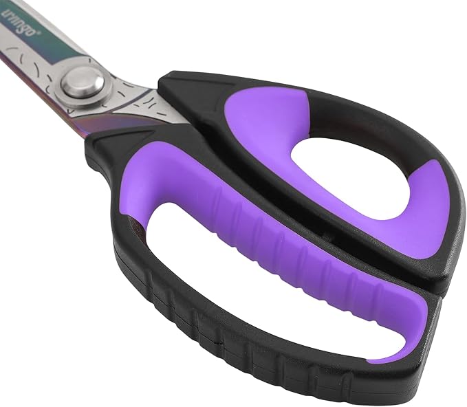 LIVINGO Heavy Duty Industrial Scissors: 10" Utility Stainless Steel Scissors all Purpose Premium Titanium Coating Forged Shop Shears for Household Pruning, Gardening, Construction, Black & Purple