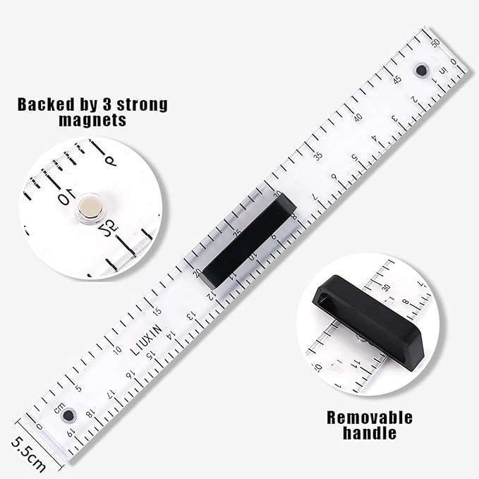 Magnetic Geometry Tool, Protractor, Triangle Rulers Easy Attachment Blackboard Measurement Kit, Teacher Board Protractor Multi-Purpose Kit Large (Transparent-2pc)