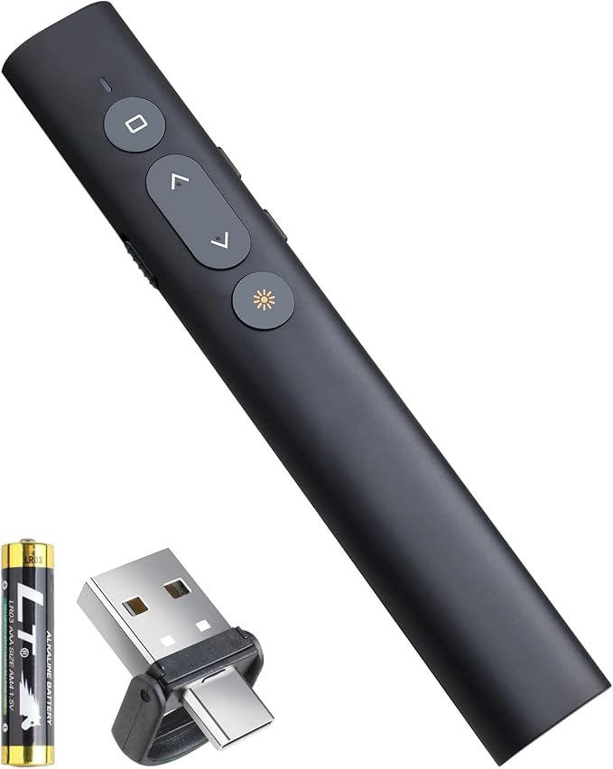 Presentation Clicker Presentation Remotes, Type C/USB A 2 in 1 Pointer, Remote PowerPoint Clicker,USB/Type-C for Computer Slide Advancer, Volume Control/Hyperlink/Switch Windows(Battery Included)
