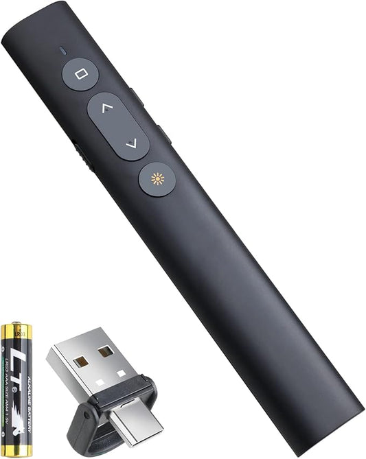 Presentation Clicker Presentation Remotes, Type C/USB A 2 in 1 Pointer, Remote PowerPoint Clicker,USB/Type-C for Computer Slide Advancer, Volume Control/Hyperlink/Switch Windows(Battery Included)