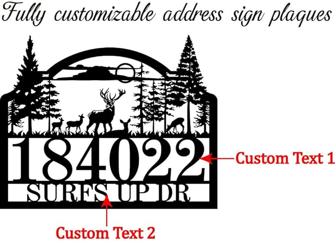 Custom Modern Address Signs for Houses, Personalized House Numbers for Outside, Large Metal Number Plaque with Deer Forest Design,Address Numbers for House