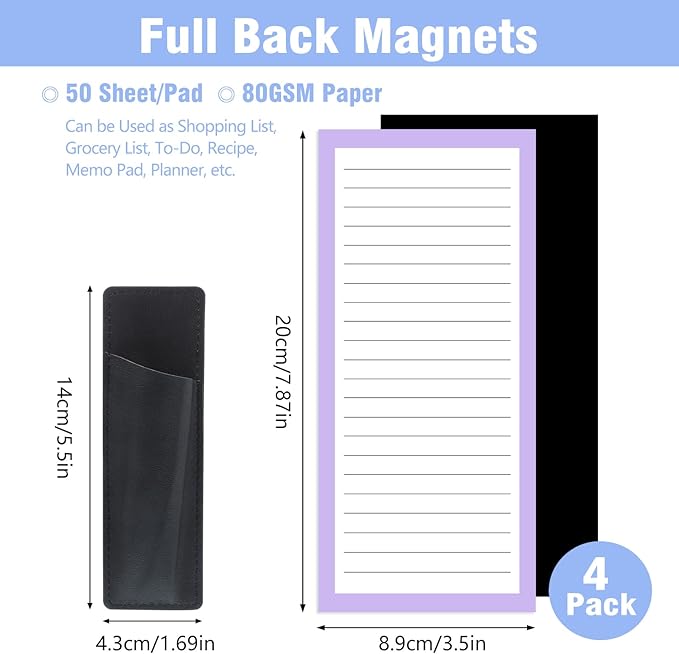Thboxes 4 Pack Magnetic Note Pad for Fridge with Pen Holder, Totally 200 Sheets Magnetic To Do List, Grocery List, Shopping List, Memo Pads for Refrigerator（Light Color）