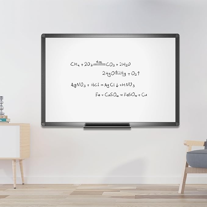 VIZ-PRO Magnetic Whiteboard/Dry Erase Board with Black Aluminium Frame, 48 X 24 Inches, Includes 1 Eraser & 2 Markers & 4 Magnets