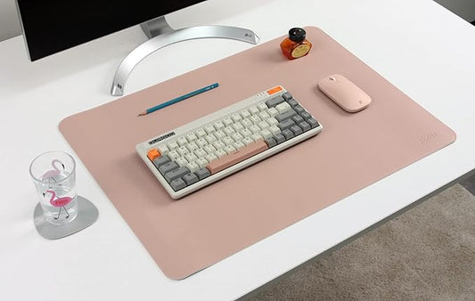 NODITO Dual-Sided Leather Desk Pad,Blotter for Laptop Computer,Mouse Pad,Writing,Drawing,Arts and Craft Mat (17"x24", Pink/Silver)