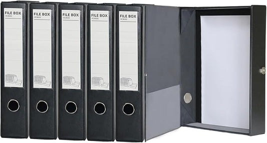 URbantin 6 Pack Foldable A4 Box Files,Plastic Archive Folders,65mm Spine, Document Box for Office（Black）