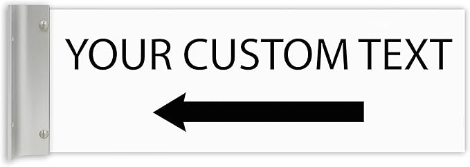 ALPHA DOG SIGNS Custom Projecting Hallway Sign, 4"x12" Double-Sided Business Plaque Left Arrow, Personalized Indoor Outdoor Wayfinding, Easy Install, Durable, Made in USA (White)