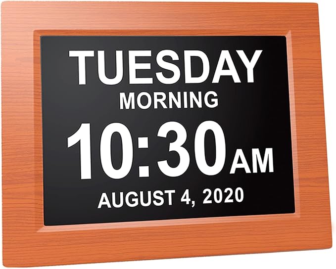 American Lifetime New 2026 Dementia Clock Large Digital Clock for Seniors, Large Display with Custom Alarms, Calendar Clock with Day & Date for Elderly, Clear Numbers Alzheimer Digital Clock Wood
