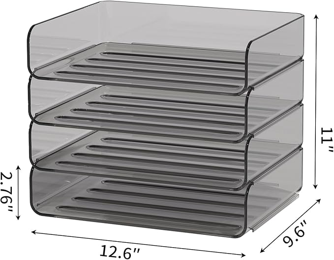 FANXIYQ 4-Tier Acrylic Paper Tray Organizer - Low-Profile Desk File Sorter for Office/Home, Brown Stackable Letter Tray for Bills, Crafts, Notebooks