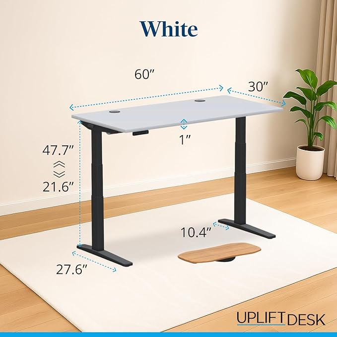UPLIFTDESK V3 2-Leg White Laminate Wood Standing Desk – Adjustable Height, Advanced 1-Touch Memory Keypad, Under Desk Cable Management, Wire Grommets & Rocker Board (Black C-Frame, 60 x 30 inch)