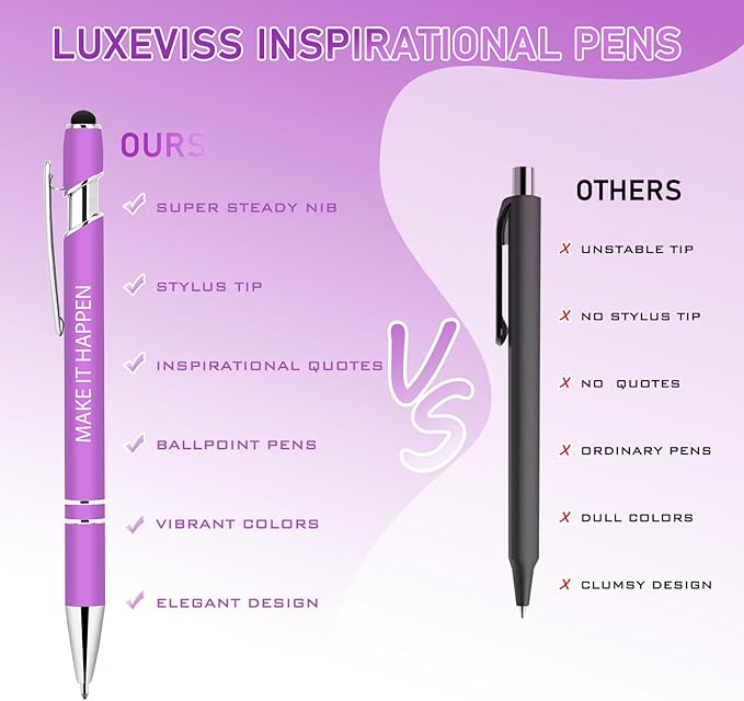 Luxeviss 10 Pcs Inspirational Pens Bulk - Motivational Ink Ballpoint Pen with Quotes Stylus Tip Nurse Gifts for School Coworkers Office Supplies Black Ink