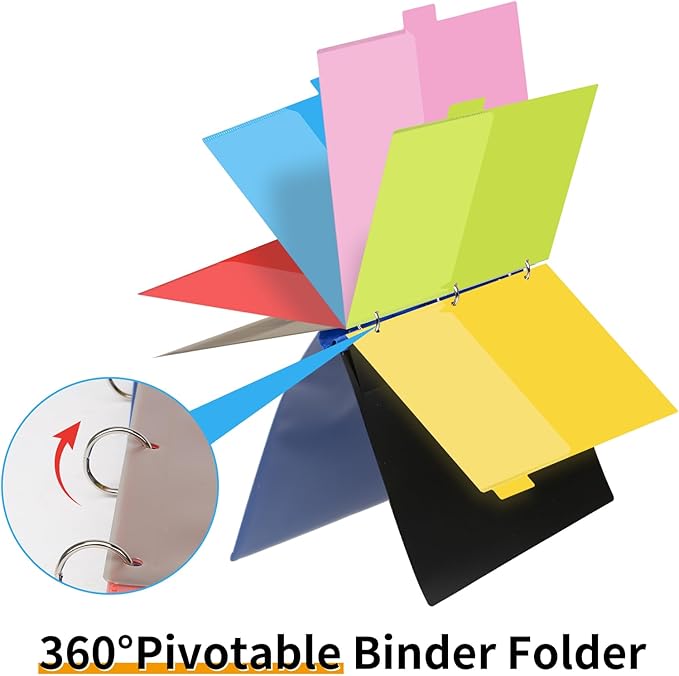 Tashkummy 360 Pivotable Project Organizer, 3 Ring Binder with Colored Tab Dividers and Pockets, Customizable Front Cover Multi Pocket Folder for Home, School, Office - Green