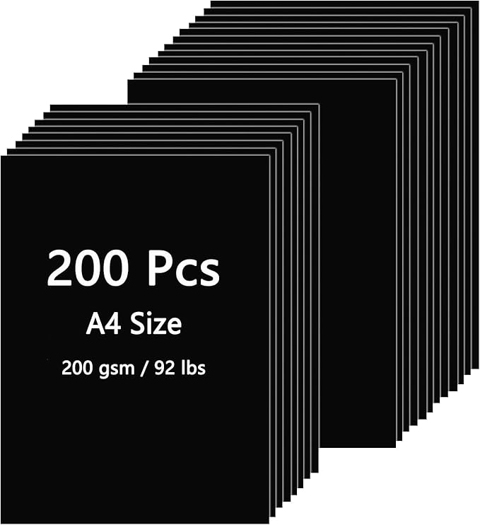 QTLCOHD 200 Sheets Black Cardstock, 8.5 x 11 Inch, 92 lb Construction Paper Bulk, Heavyweight Cover Printer Card Stock for Scrapbooking, Arts & Crafts, Invitations, DIY Cards
