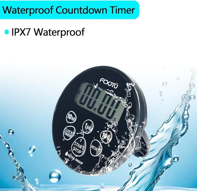 FCXJTU Digital Waterproof Shower Clock Timer, Bathroom Shower Countdown Timer with Alarm, Magnetic Back, Stand for Kitchen Cooking Dark Black