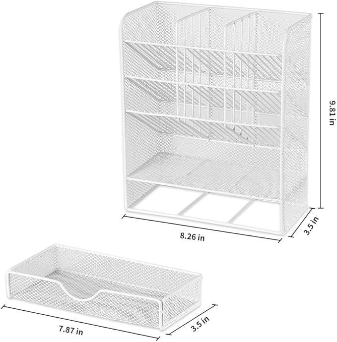 Spacrea Pen Holder Desk Organizer - Desk Organizers and Accessories, Pencil Holder with 10 Compartments and 1 Drawer（White）
