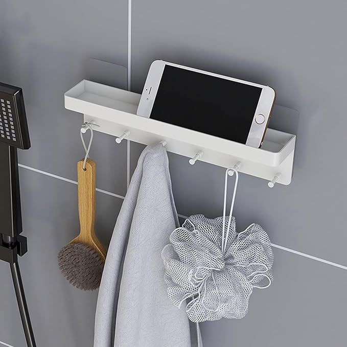 MKO Key Holder for Wall, Mail Organizer and Key Rack Wall Mount with Tray & 6 Hooks for Hallway (White)