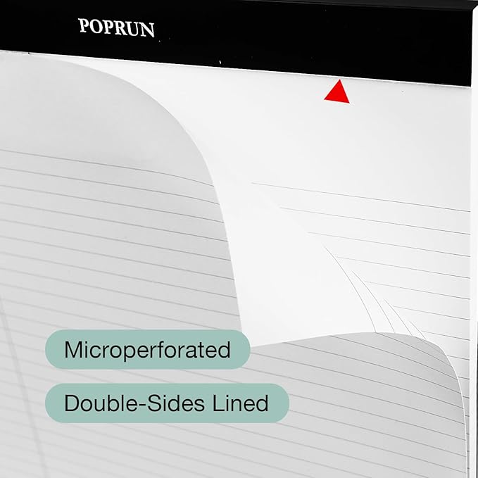 POPRUN White Legal Pads 8.5 x 11.75 College Ruled, 100GSM Writing Paper Pad, Bulk Lined Notepad Notebooks for Work School, Classroom Office Supplies, 6 Pack