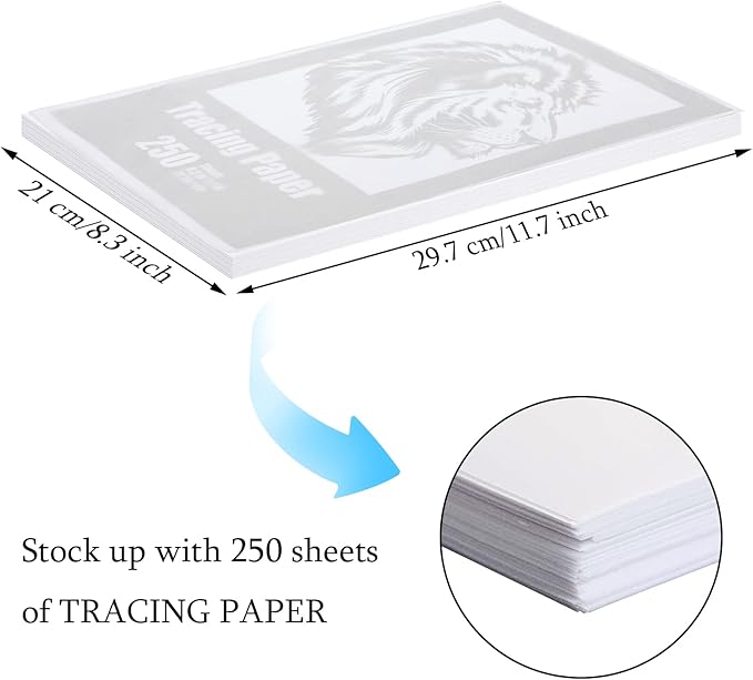 Tenare 250 Sheets Tracing Paper for Drawing Light up Tracing Paper Pad Translucent Sketching Drawing DIY Crafts Painting Works(White,8.3 x 11.7 Inch)