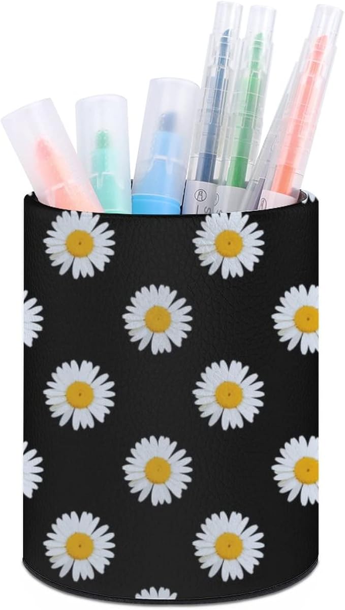 DIYYAO Personalize Sunflower Pattern Circular Pen Holder - Desk Pen Organizer Control Storage Box Makeup Brush Holder (D)