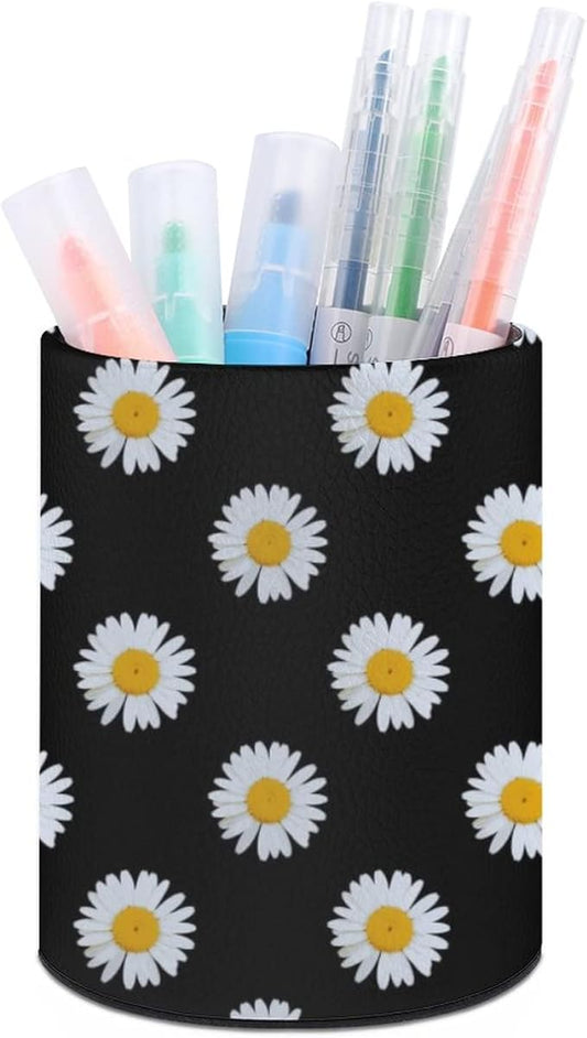 DIYYAO Personalize Sunflower Pattern Circular Pen Holder - Desk Pen Organizer Control Storage Box Makeup Brush Holder (D)