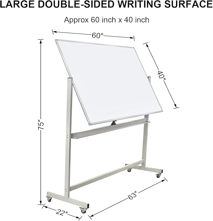 Max-officoo 60"x40" Mobile Whiteboard Double-Sided Magnetic Large Dry Erase White Board with Rolling Stand for Offices, Home & School