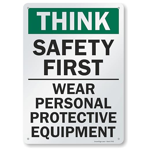 SmartSign - S-2917-AL-14 "Think Safety First - Wear Personal Protective Equipment" Sign | 10" x 14" Aluminum 10" x 14" Non-Reflective Aluminum